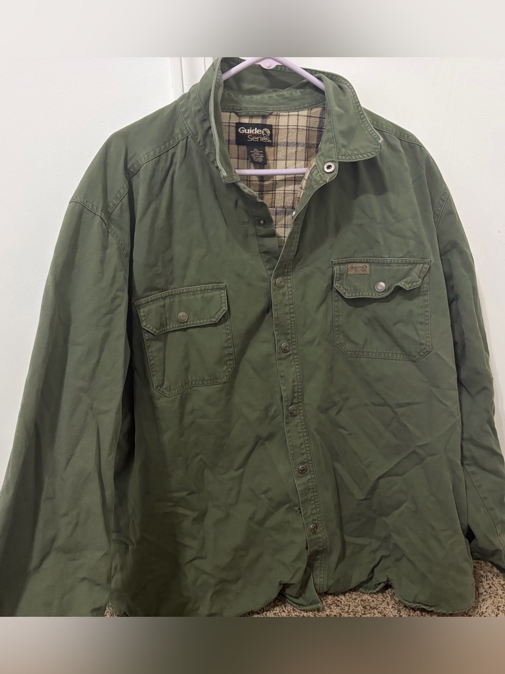 Vintage Guide Series Vintage Olive Green Flannel Lined Canvas Shirt Jacket XL